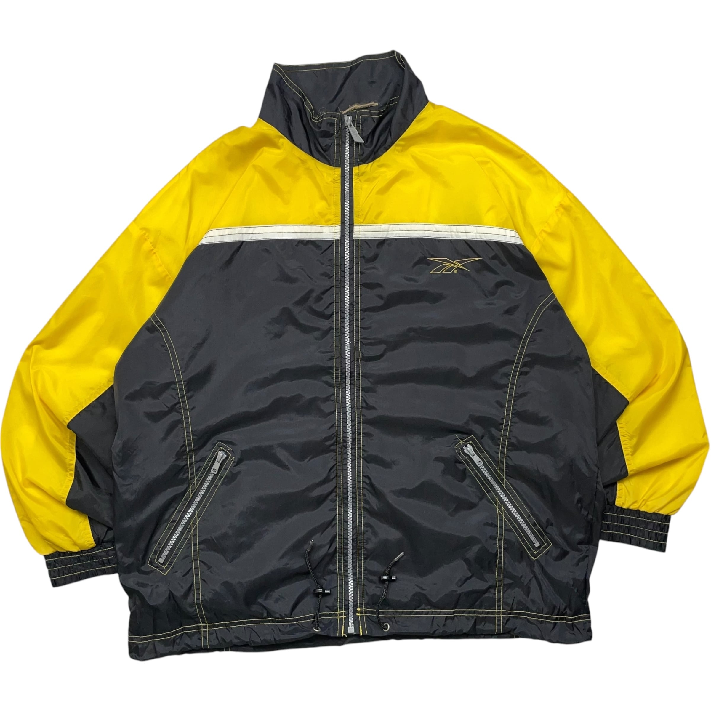《L》 Reebok リーボック ナイロンジャケット ワンポイント イエロー ブラック 90年代〜 no.5165