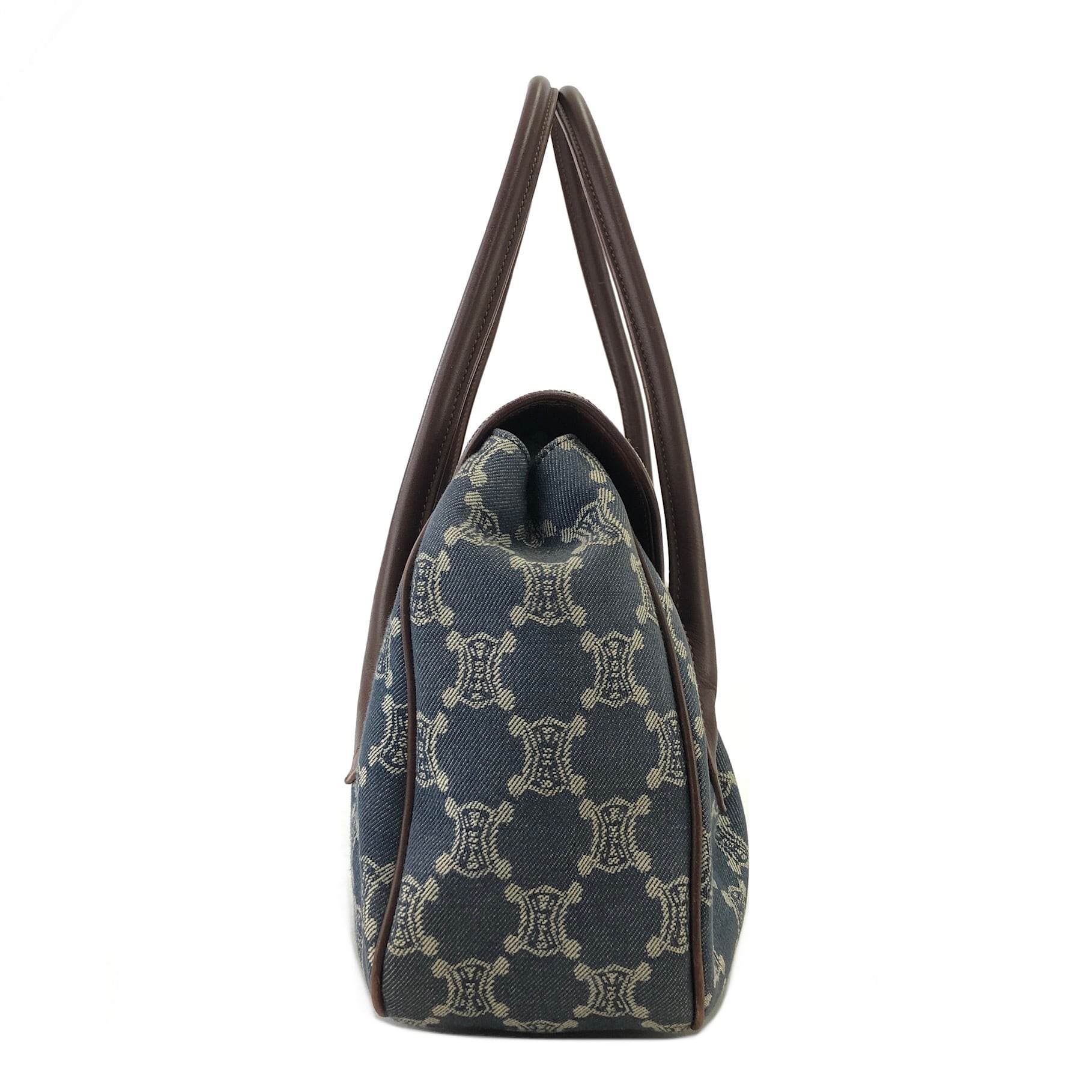 CELINE セリーヌ パリマカダム ロゴ デニム レザー ハンドバッグ CELINE セリーヌ パリマカダム ロゴ デニム レザー ハンドバッグ