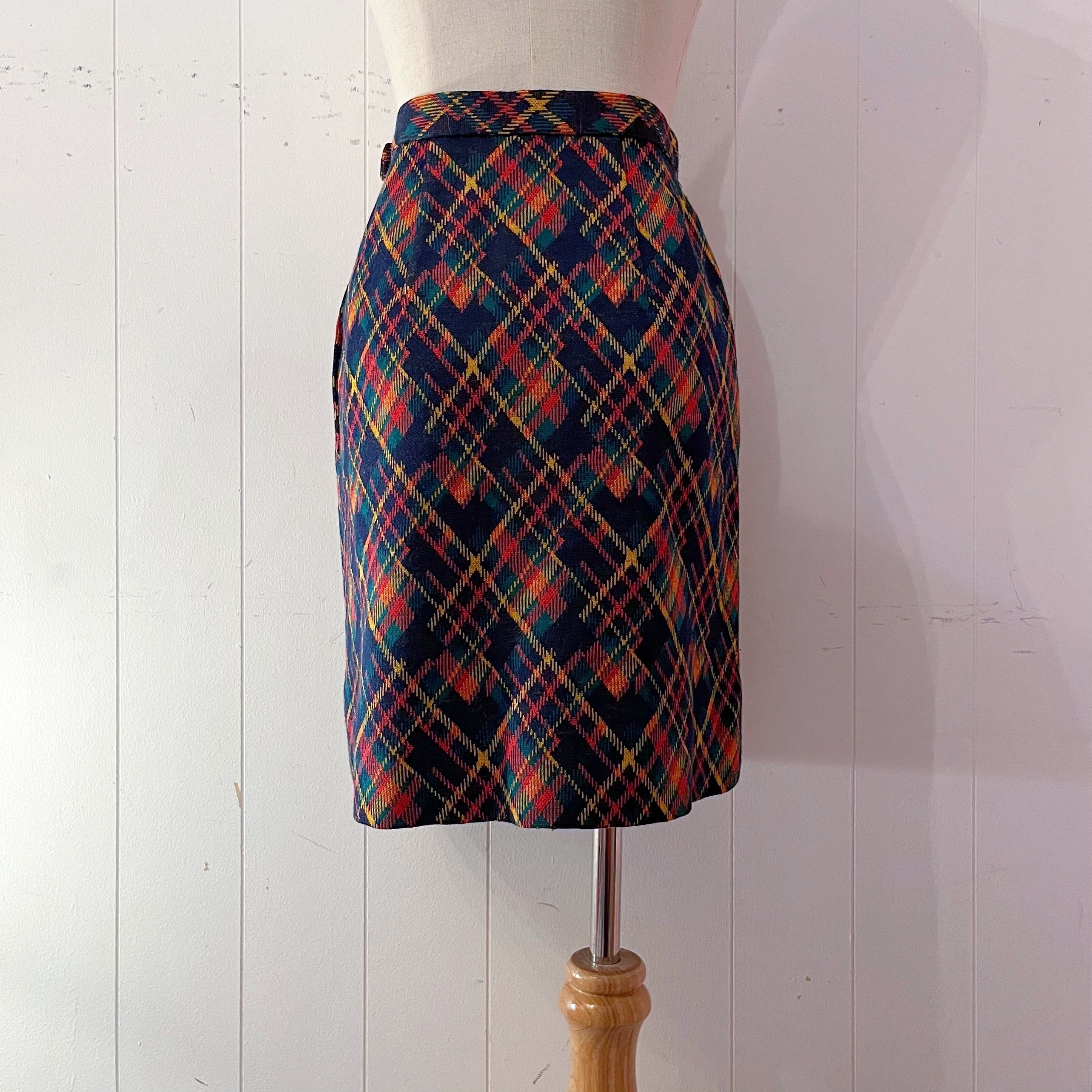 navy orange check mini tuck skirt