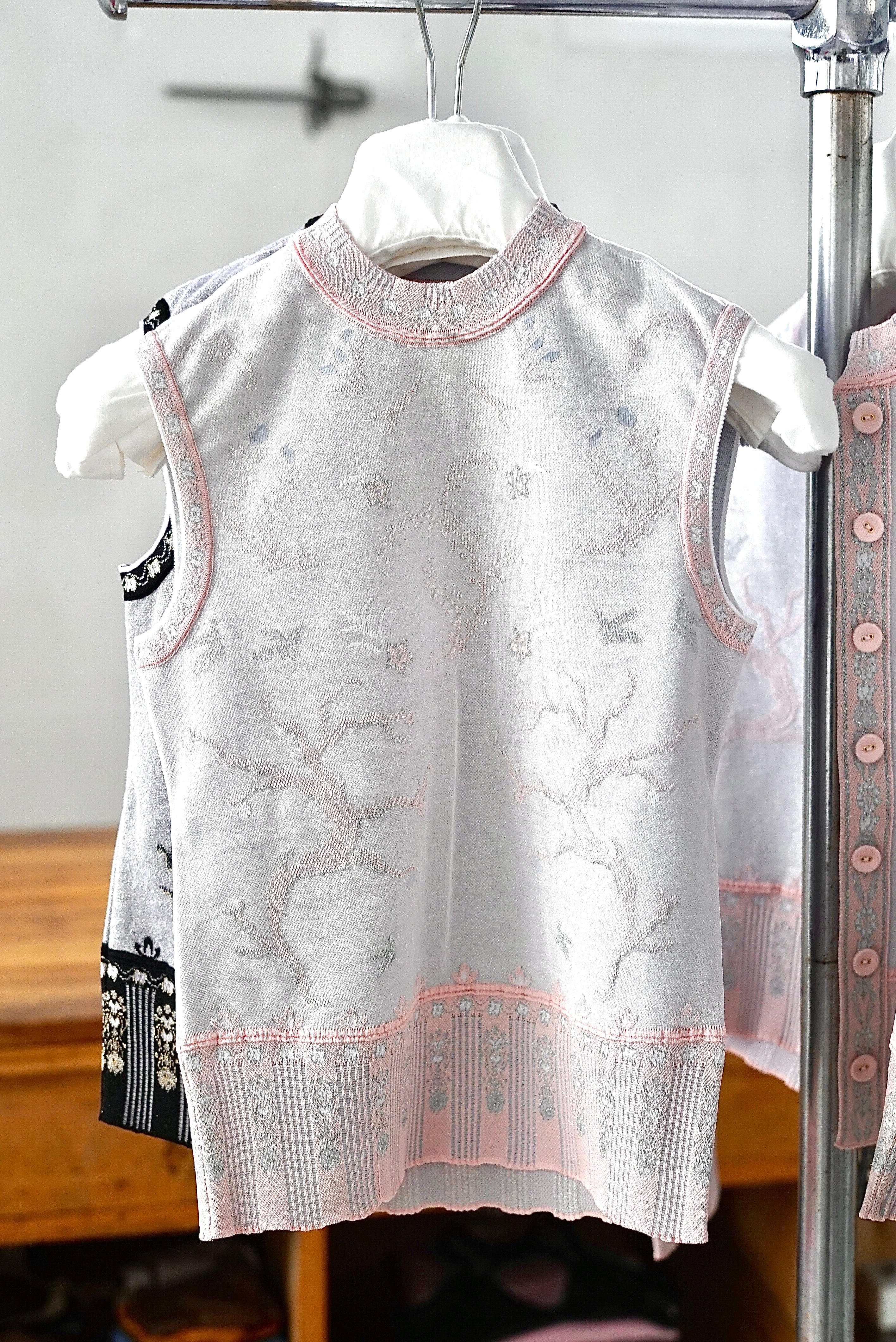 Mame Kurogouchi / Layered Jacquard Knit Top ( BLACK, PINK