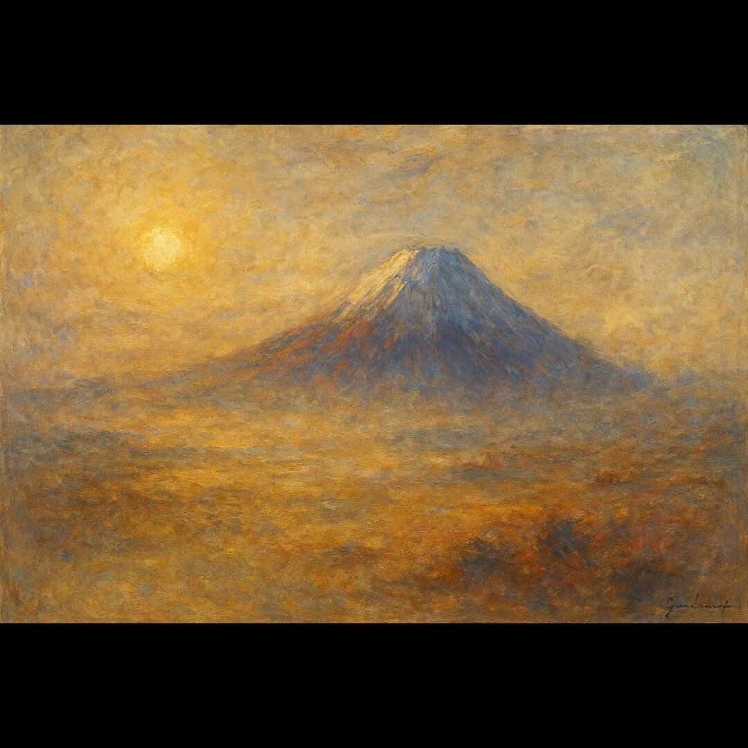 少し訳あり○『太陽と金の富士図』純金輝き△がんどうあつし油絵画