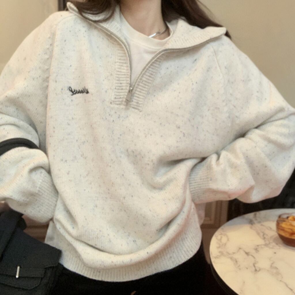 オーバーサイズロゴ刺繍ハーフジップニット 00026