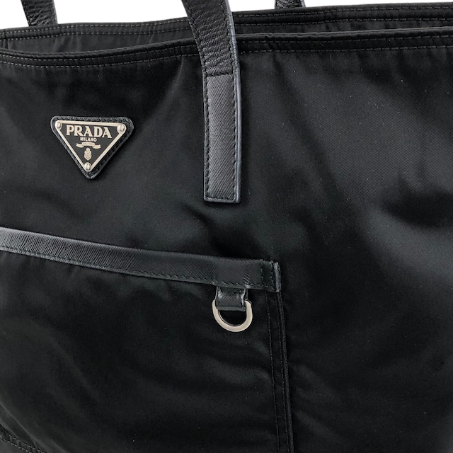 PRADA プラダ トートバッグ ブラック トライアングルロゴ ナイロン レザー フロントポケット vintage ヴィンテージ オールド p2sa5n