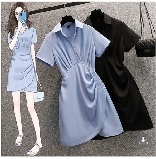 【大きいサイズL-4XL】ファッションワンピース♪ブルー/ブラック2色展開◆#sedmvm-910117