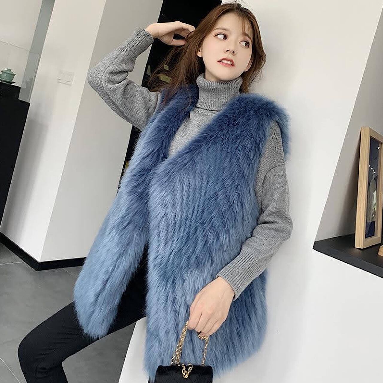 Curensologyカレンソロジー　シープライクファーベスト　ネイビー カレンソロジー【Curensology】シープライクファーベスト