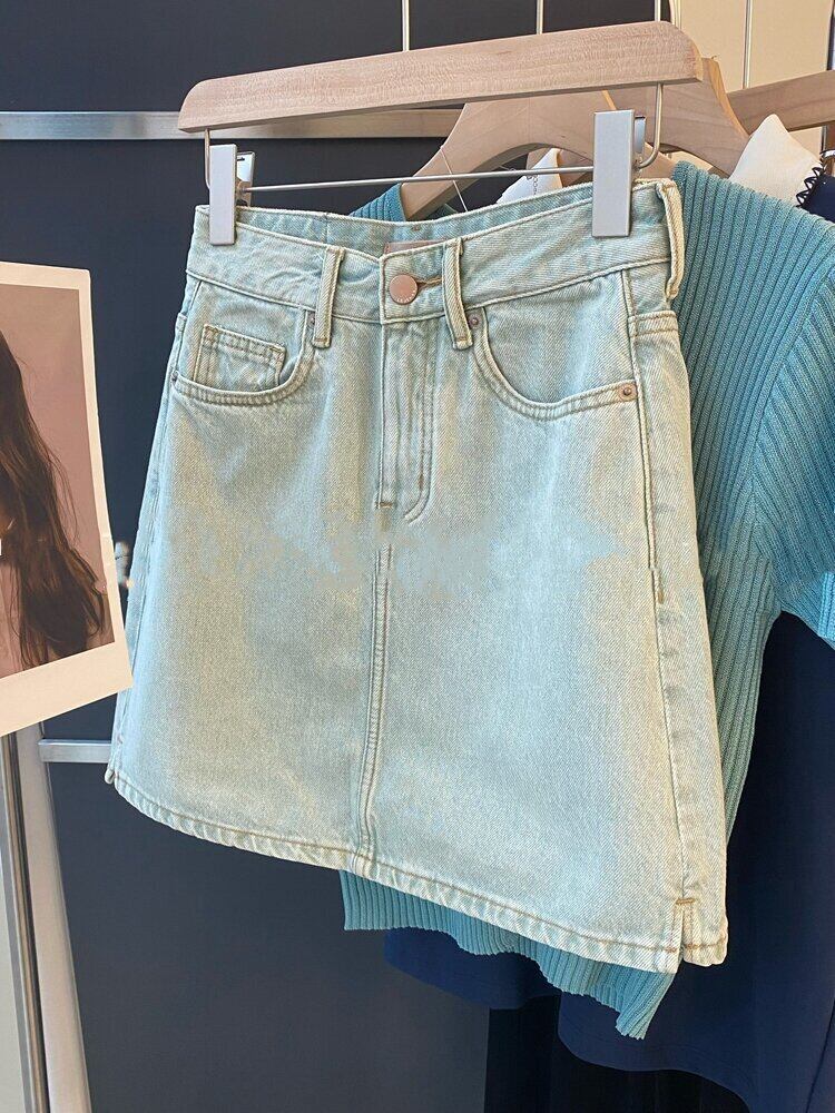 【新作】【送料無料】 推薦する！韓国東大門気質ルーズハイウエストスリムスリットデニムスカートスカートショートスカート女性用 0397851465193