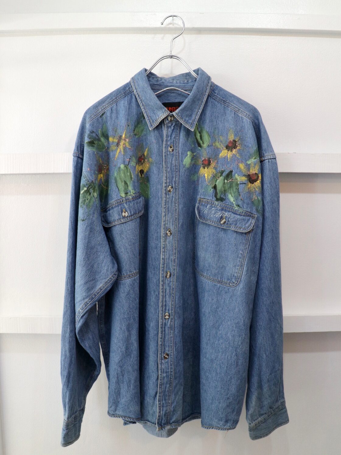 USED/古着】flower hand-painted denim shirt フラワーハンドペイント