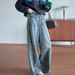 wide straight denim pants