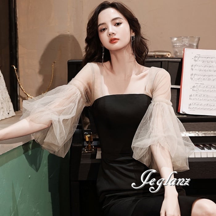 パーティ ドレス 配色 ワンピース 背中 V開き マーメイドライン