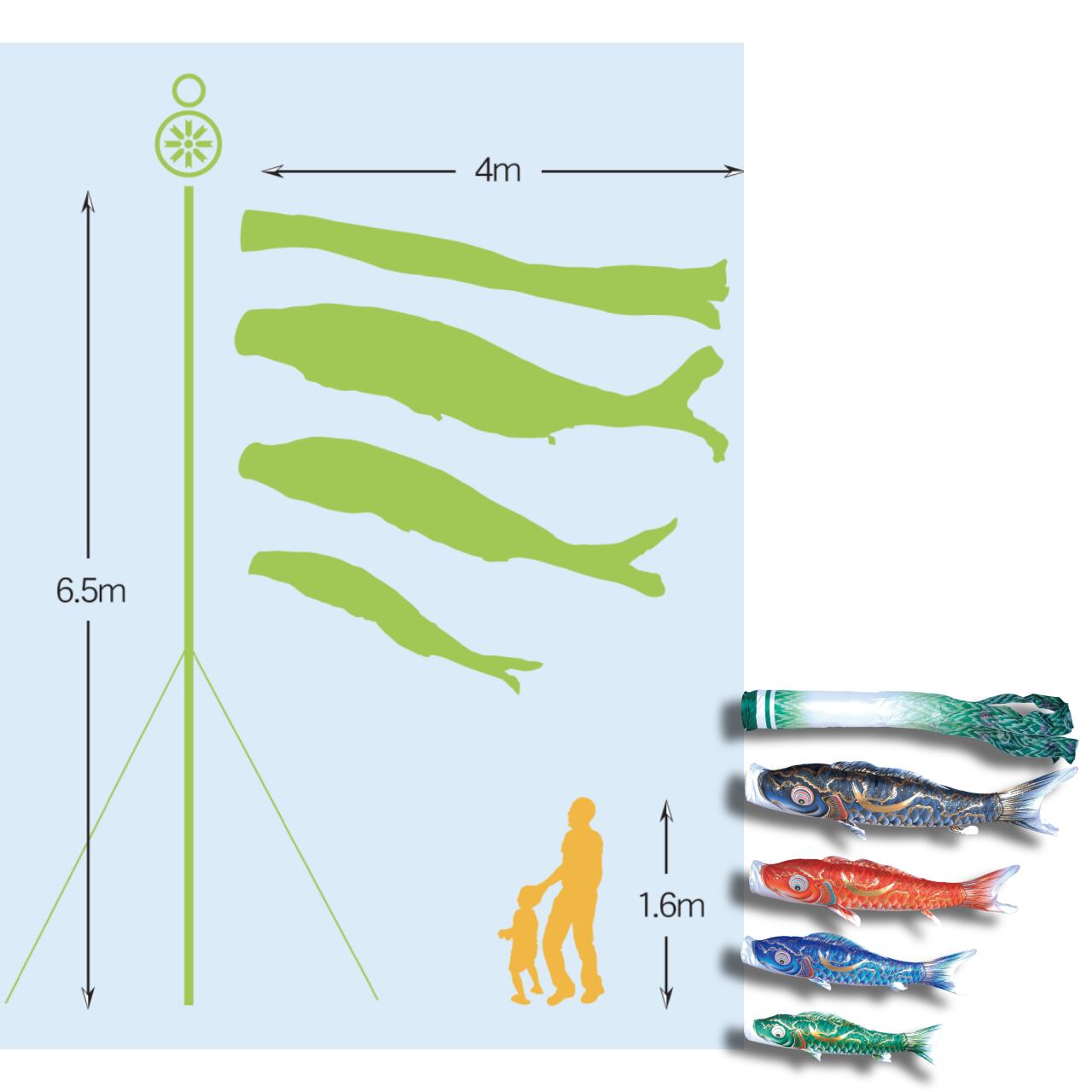 豪　ガーデンセット　４M７点セット（徳永鯉のぼり）