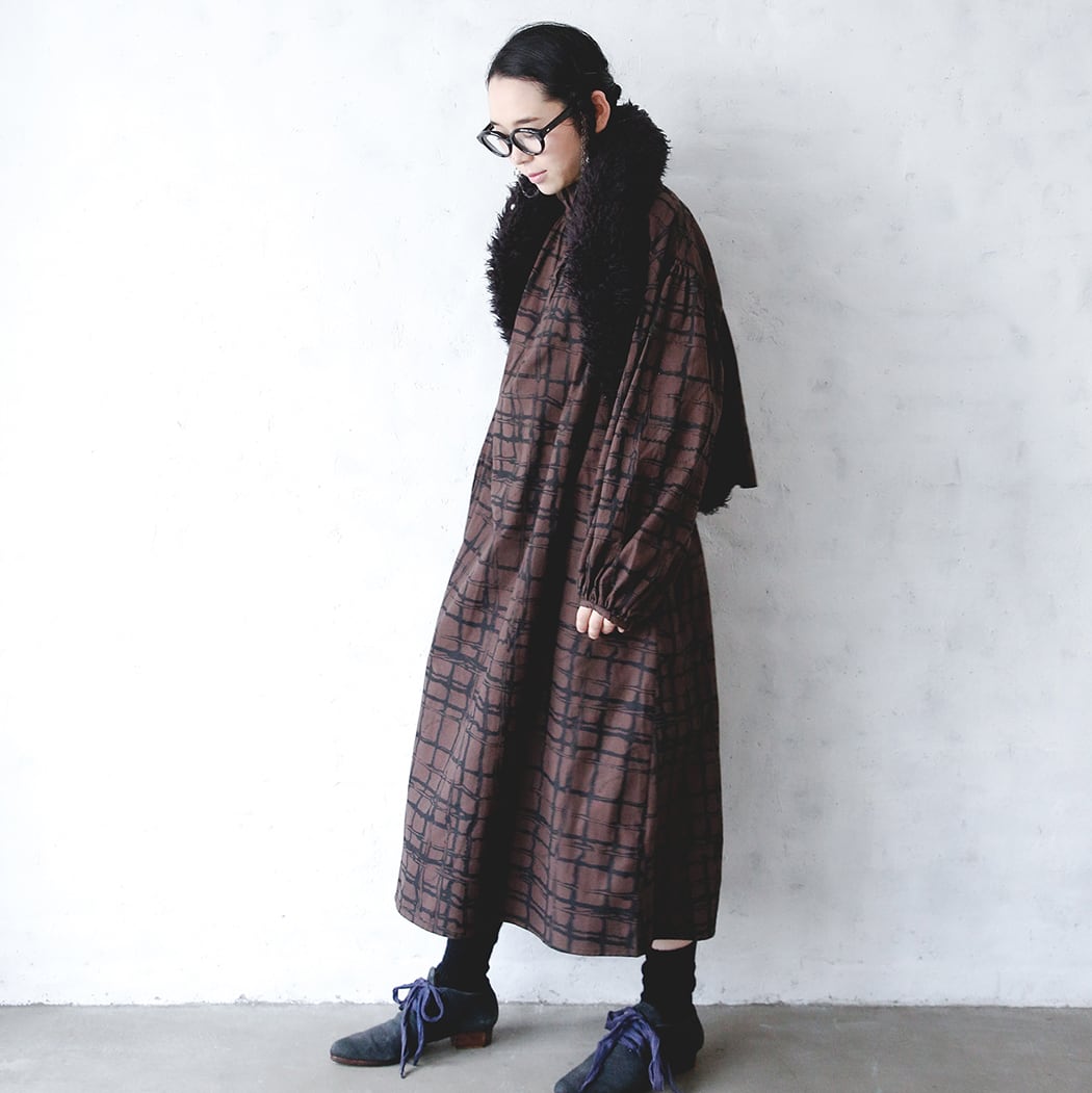 Chocolate check back gather OP womens Msize / Charcoal
