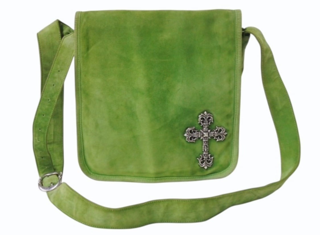 CHROME HEARTS クロムハーツ ラージ フィリグリークロス メールバッグ ショルダーバッグ スウェード グリーン