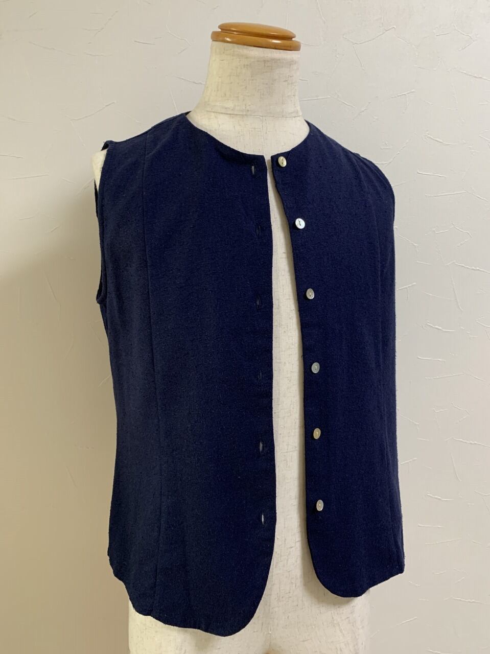 1990's Silk × Linen Crew Neck No Collar Vest