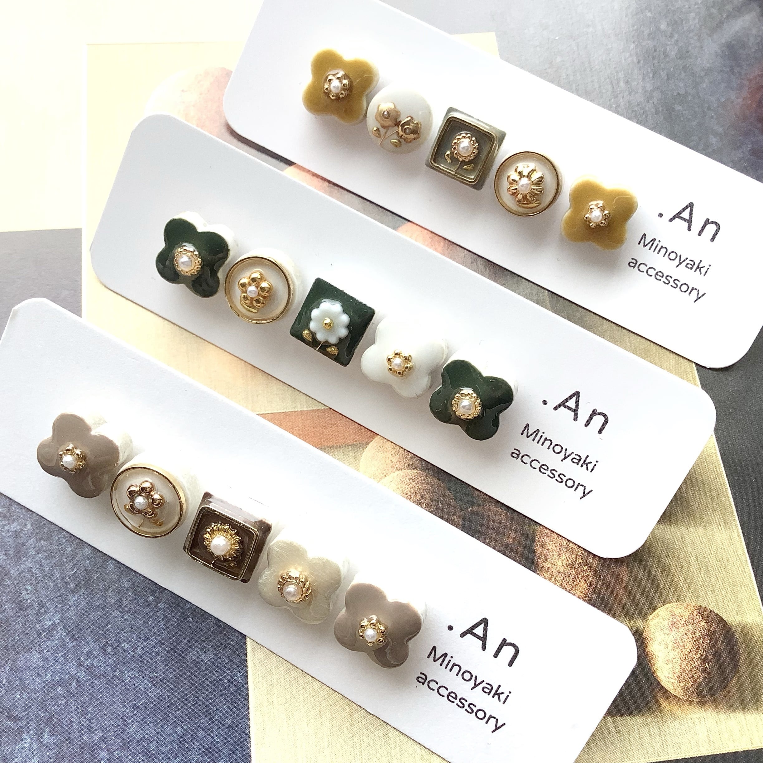 An 美濃焼タイルピアス5つセット | ハコ/アクセサリー
