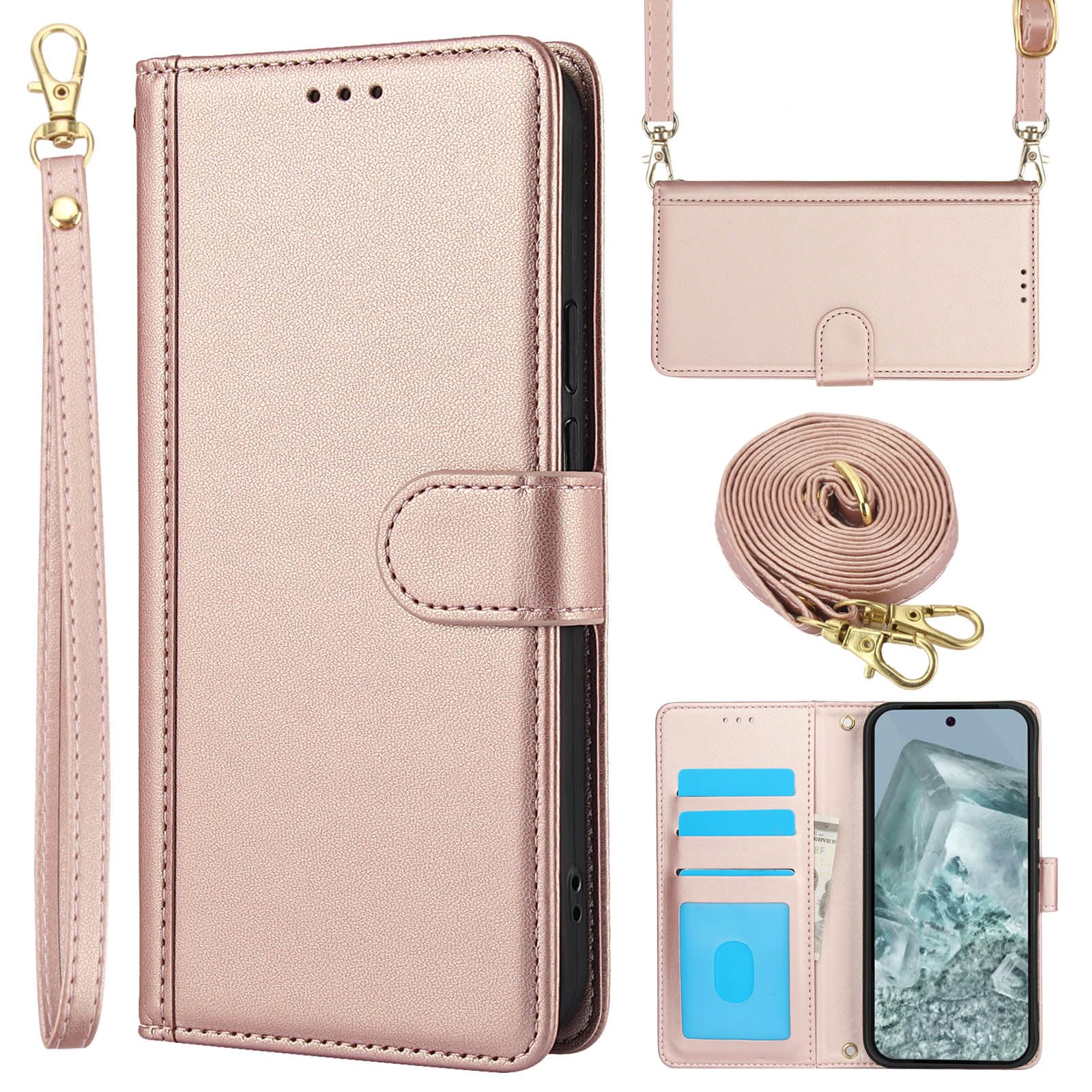 Dahimomo 用の Xperia 10 VII ケース 手帳型 エクスペリア 10 VII ケース ショルダー SO-52F SOG16 A502SO カード収納 スマホケース エクスペリア10VII 財布型 Xperia 10 7 カバー スタンド機能 肩掛け エクスペリア10 7 携帯カバー 高级PUレザー 人気 女性 無地 シンプル 耐衝撃 全面保護 おしゃれ - ローズゴールド