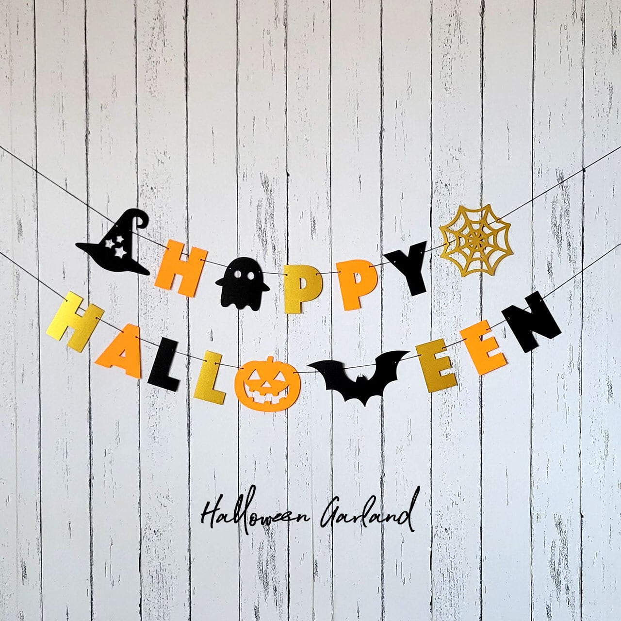 ハロウィンガーランド【コメントください】 5種のハロウィンモチーフと3色カラーが可愛い！ハロウィンガーランド