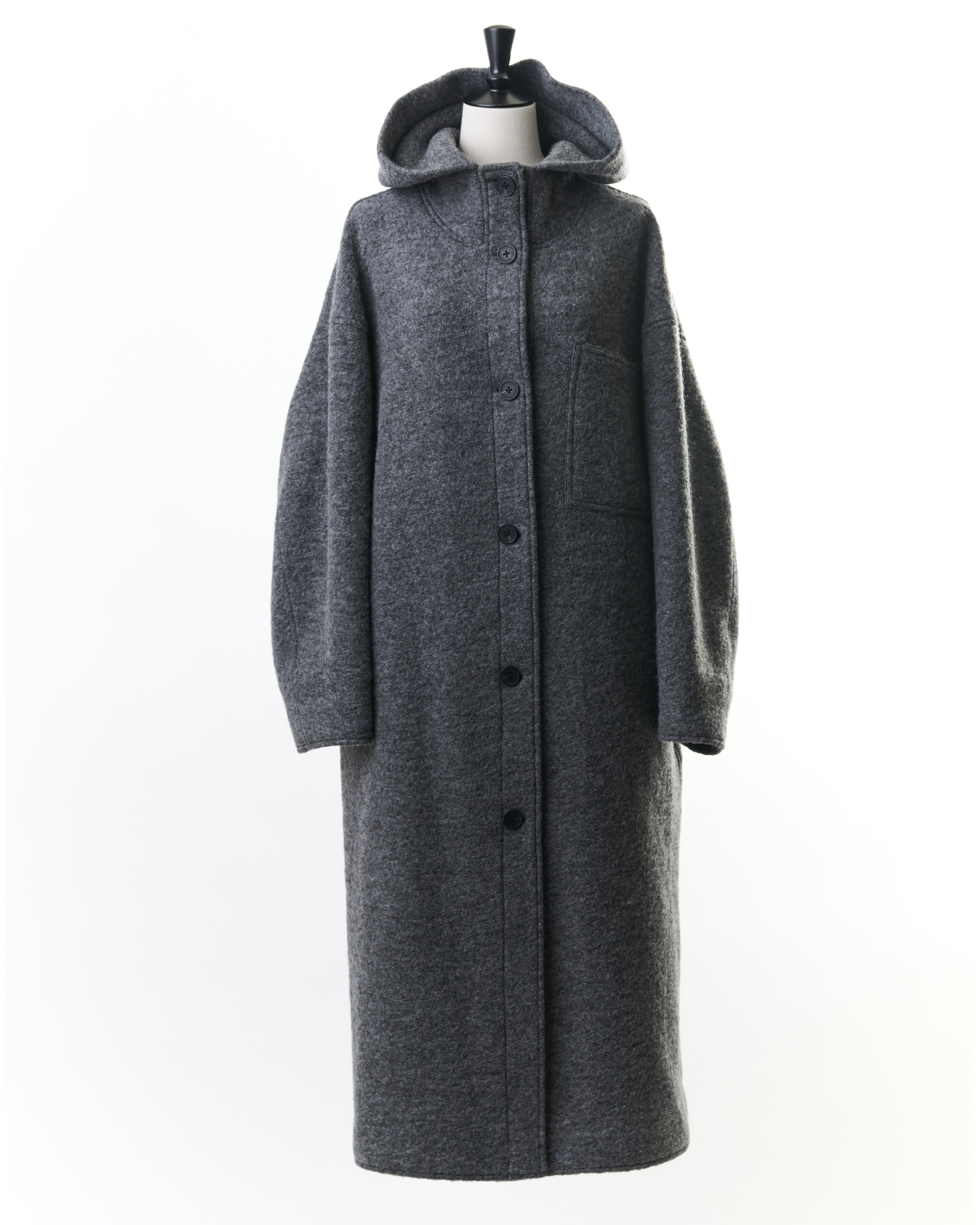 TAKEO KIKUCHI やりきれない フード付きロングコート グレー 