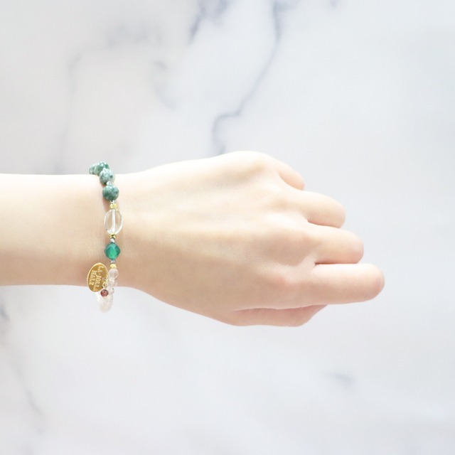 【Moon Lady Amethyst】亀甲天珠×グリーンアメシスト×水晶×ソーシュライト ブレスレット