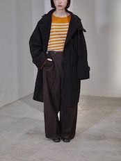 METHO - Front-Open Hooded Coat :Black|コットンシルク/紐留めフロント/ワークポケット