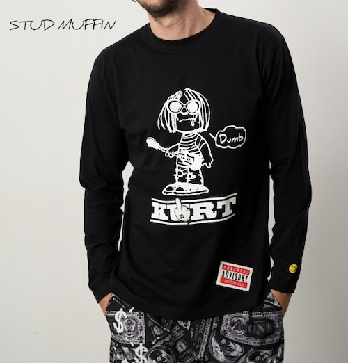 STUD MUFFIN スタッドマフィン ロンＴ 3D KURTプリント 長袖 Tシャツ カットソー メンズ トップス ブラック 414-02663