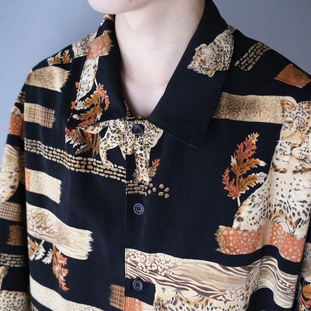 "豹" multi many pattern over silhouette h/s shirt