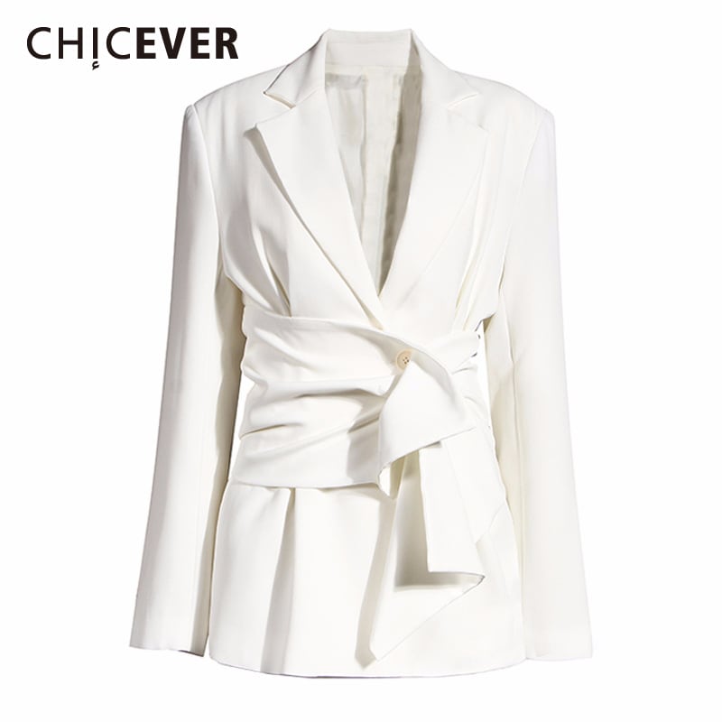 CHICEVERホワイトシャーリングブレザーレディースノッチ付き長袖レースアップブレザー20202020 ロング 6base530118371948