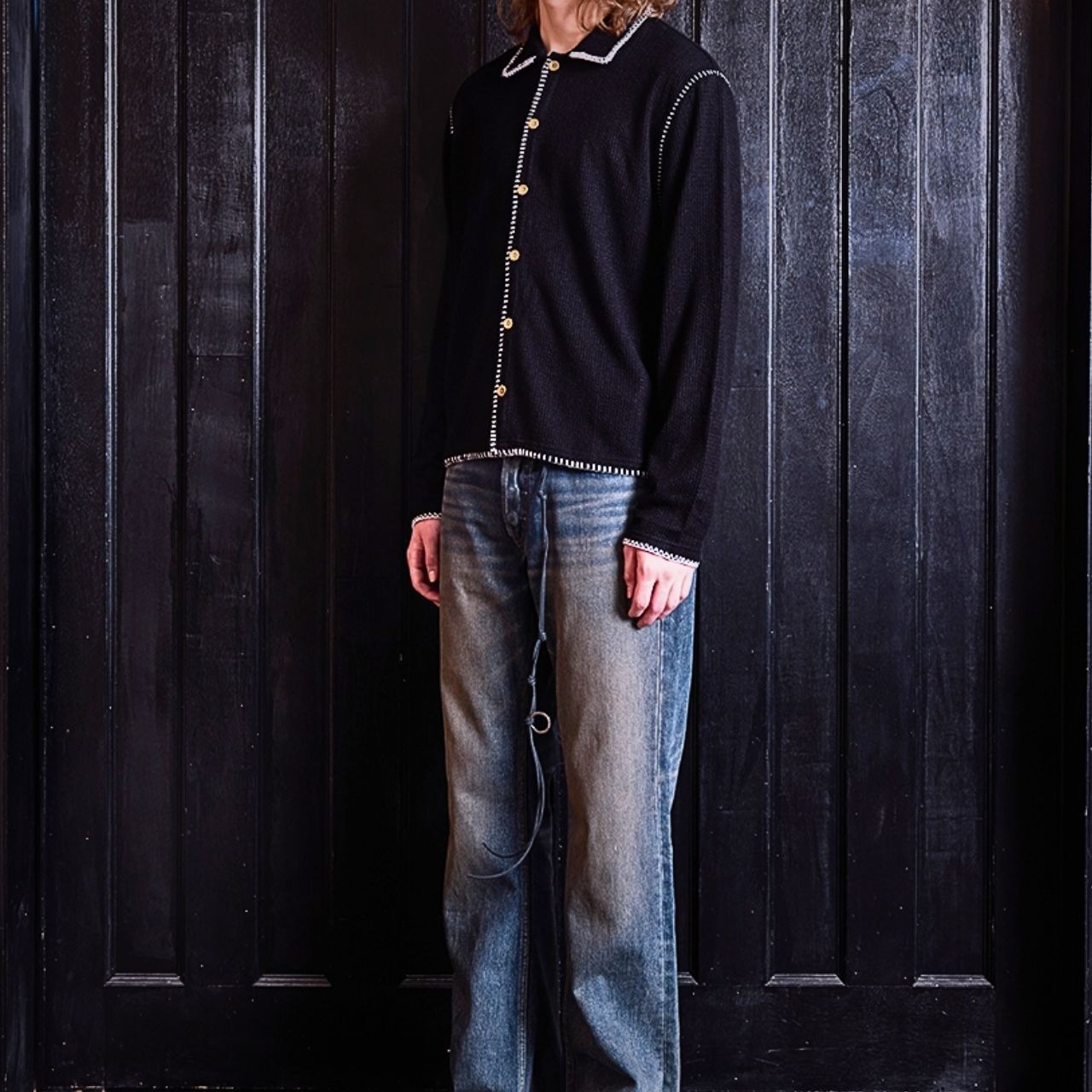 ホワイトステッチニットカーディガン　1194