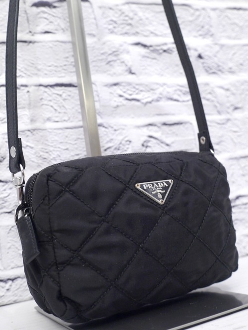 【美品】PRADA プラダ キルティング テスート ナイロン クロスボディ バッグ ミニ ショルダー カメラ バッグ ポーチ ポシェット 黒◆レアモデル