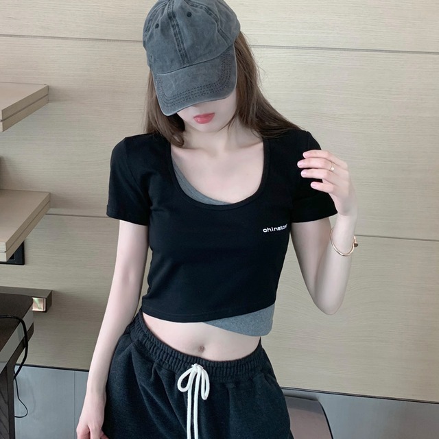 Tシャツ シャツ スプリングスリムショートトップス 春物 Xiaofeijia38317493495