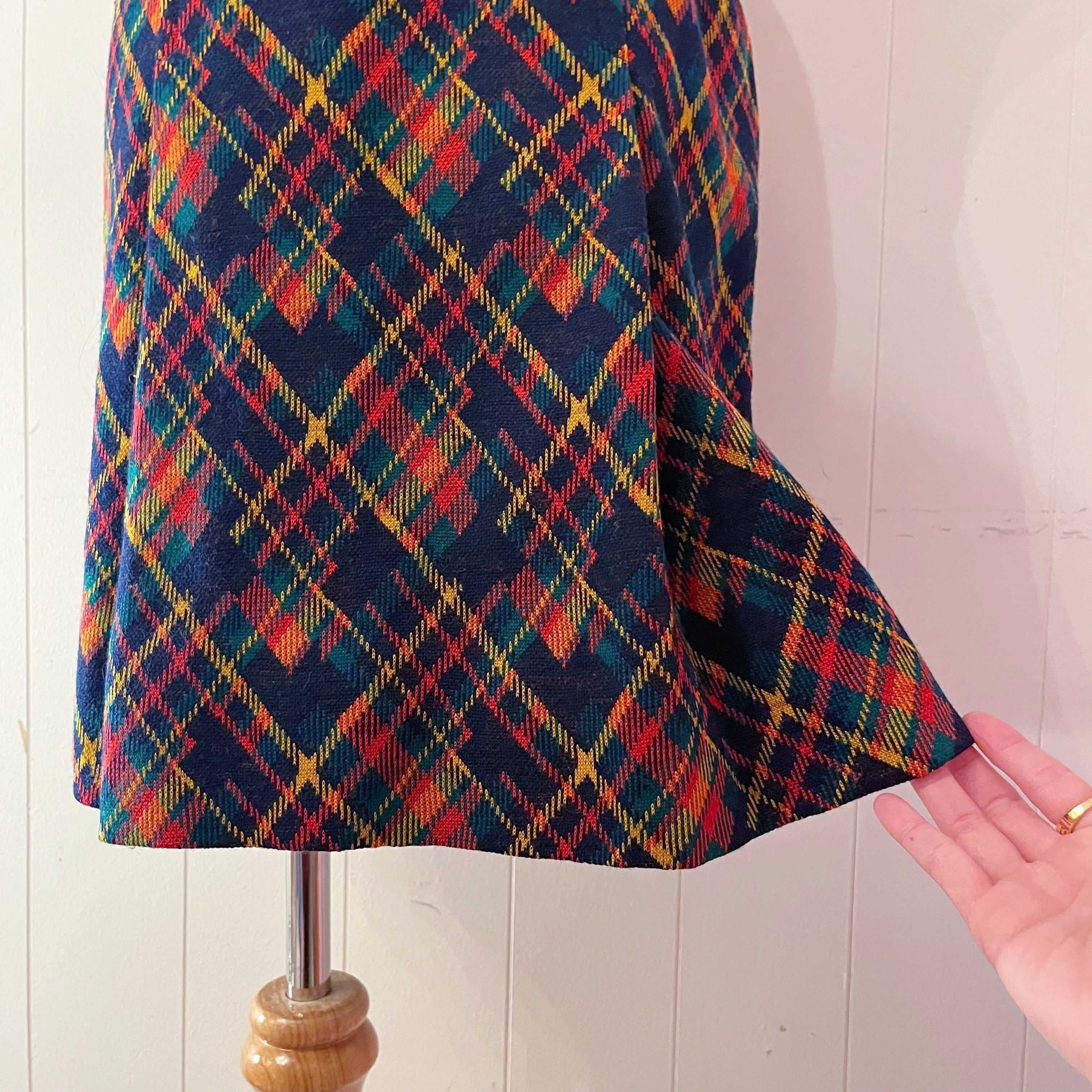 navy orange check mini tuck skirt