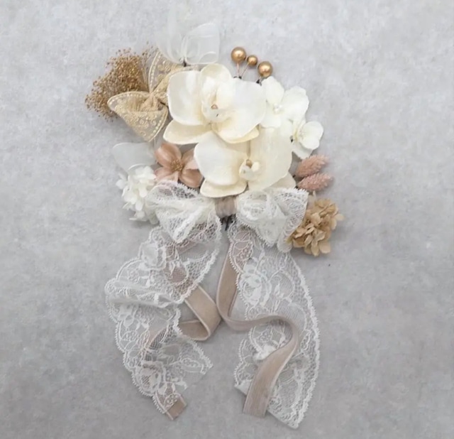 【限定先行販売4/20発送】hanakanzashi race velour ribbon gold arrange