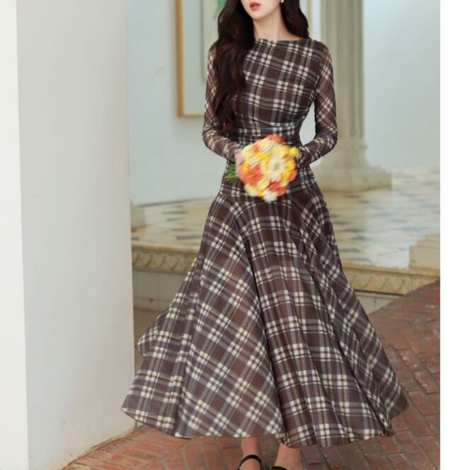 フレンチレトロチェック Aラインワンピース 00416