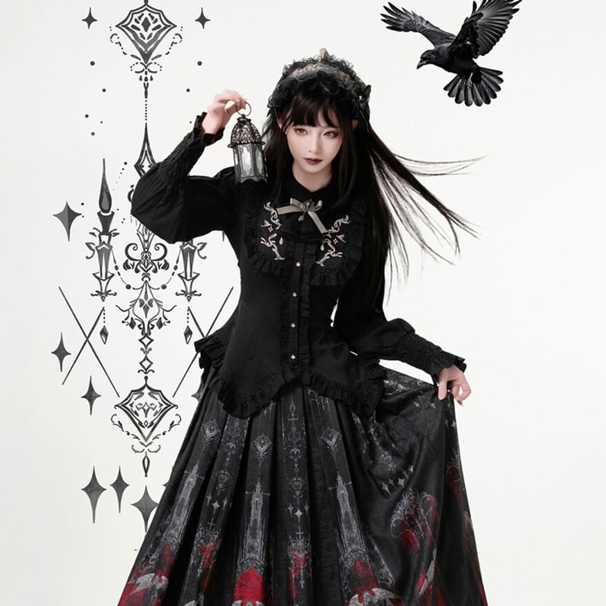 貴婦人の装い フリル×レースの正統派ロリータブラウス2色 ゴシックな