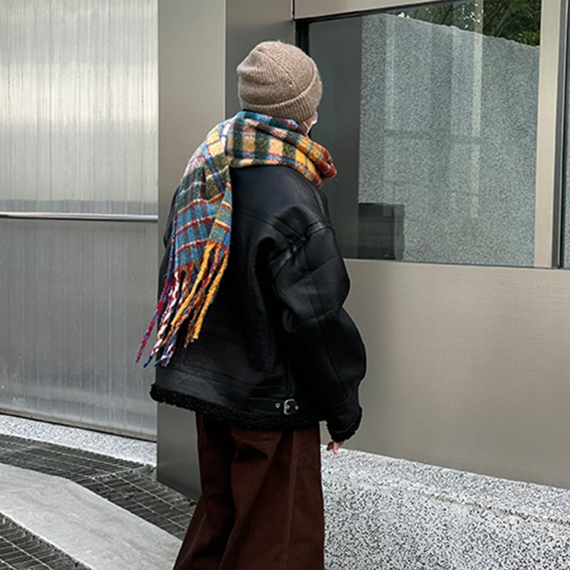 R1DGEマルチチェック柄フリンジマフラー | mblueshop