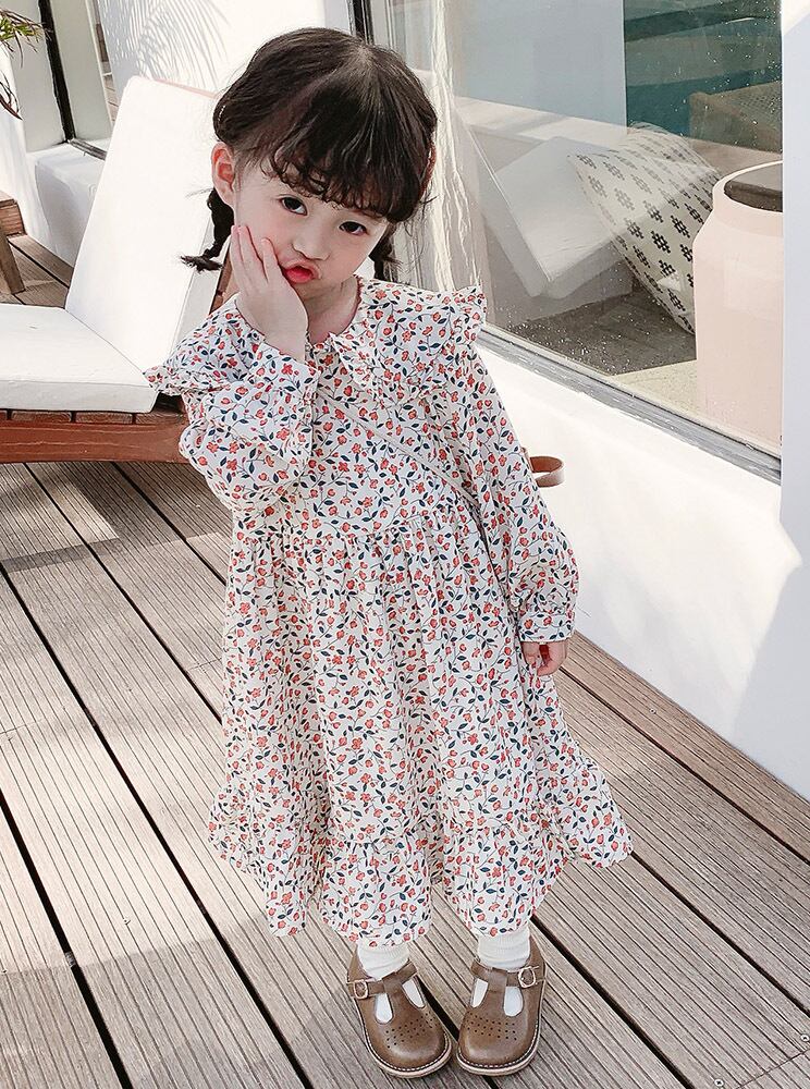 春新作 韓国子供服 3-8歳女の子 ワンピース 長袖 春ワンピ 小花柄