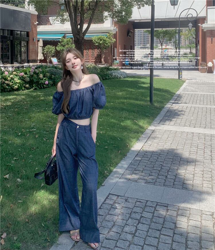 スタンダードジーンズ サマー薄手ハイウェストウェストルーズパンツ レトロ 夏物 ブラックストロベリース52230745888