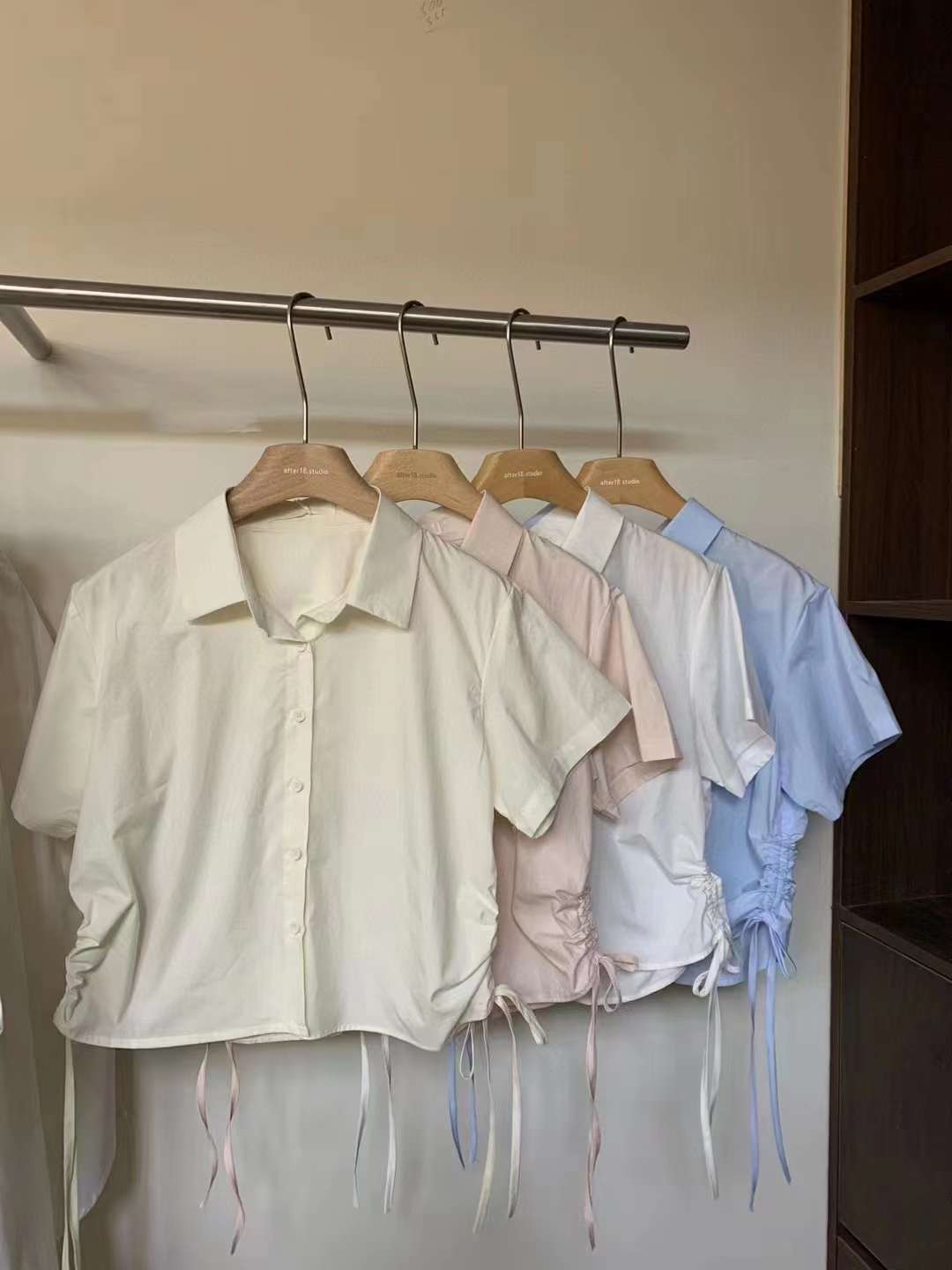 サイドリボン五分袖ブラウス  AJ22085-655