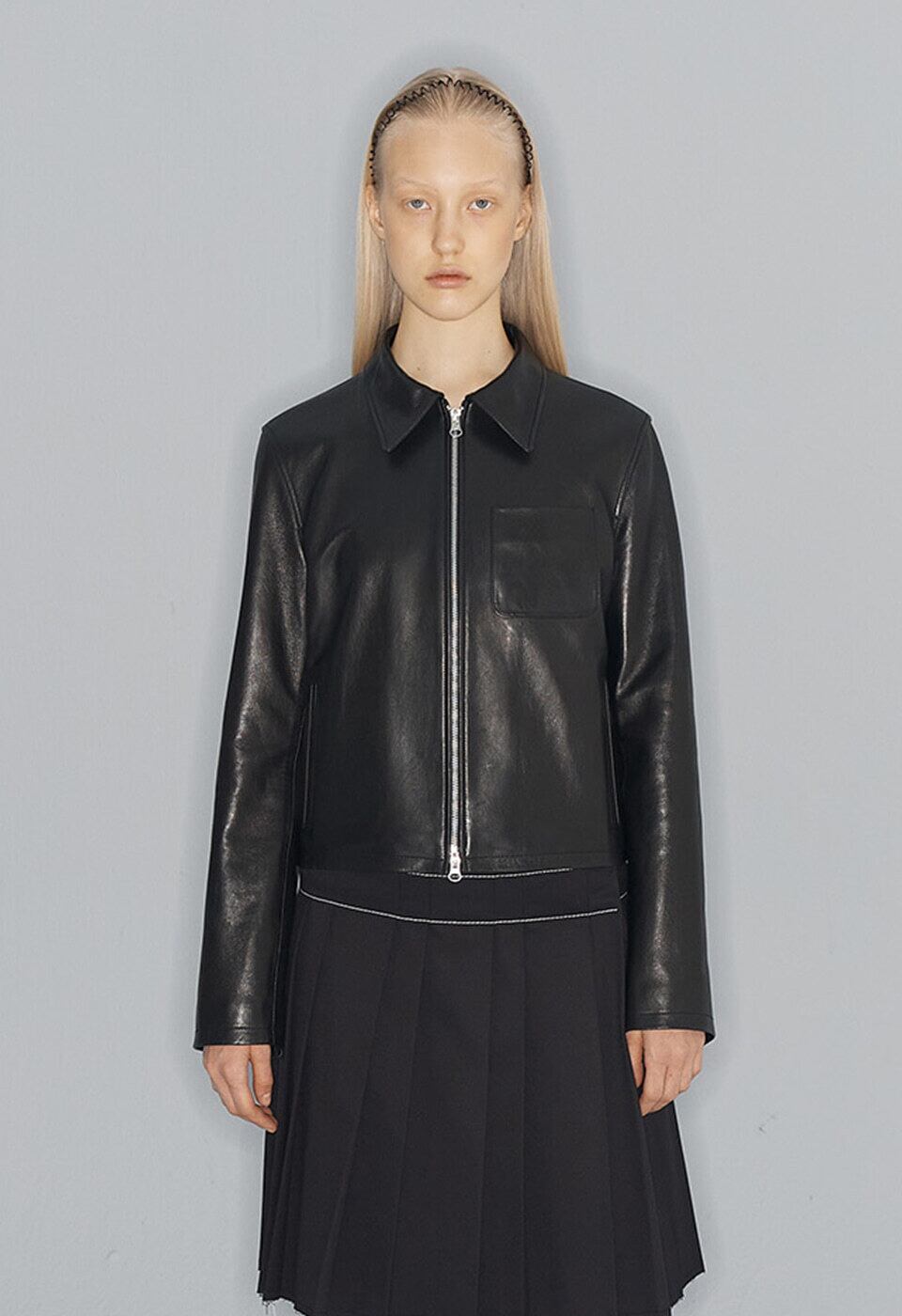 OPEN YY] CLASSIC LEATHER ZIP JACKET, BLACK 正規品 韓国ブランド