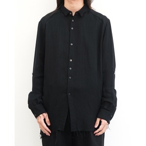 [kujaku] (クジャク) S-169 Asymmetric Cut-Off Wave Twill Shirt