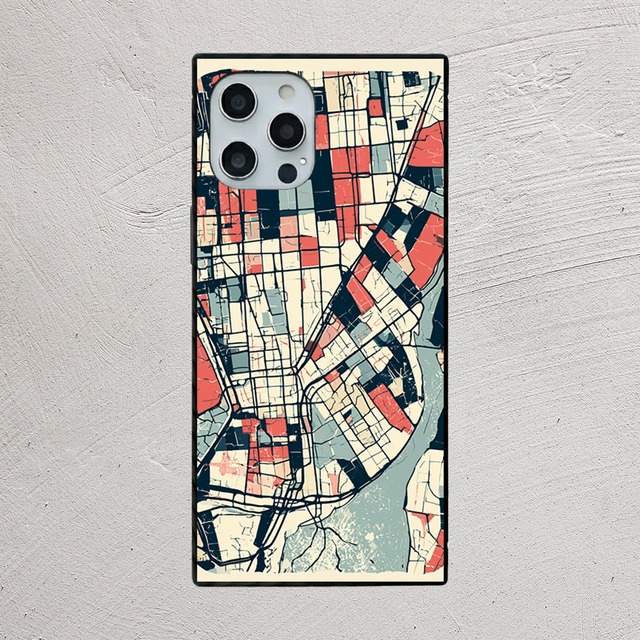 受注生産 iPhoneケース 赤青の抽象都市地図｜マップアート UMAP061A