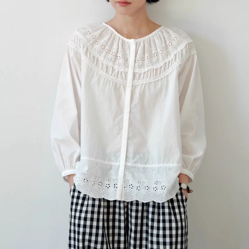 アイレット刺繍ロングスリーブブラウス M0363