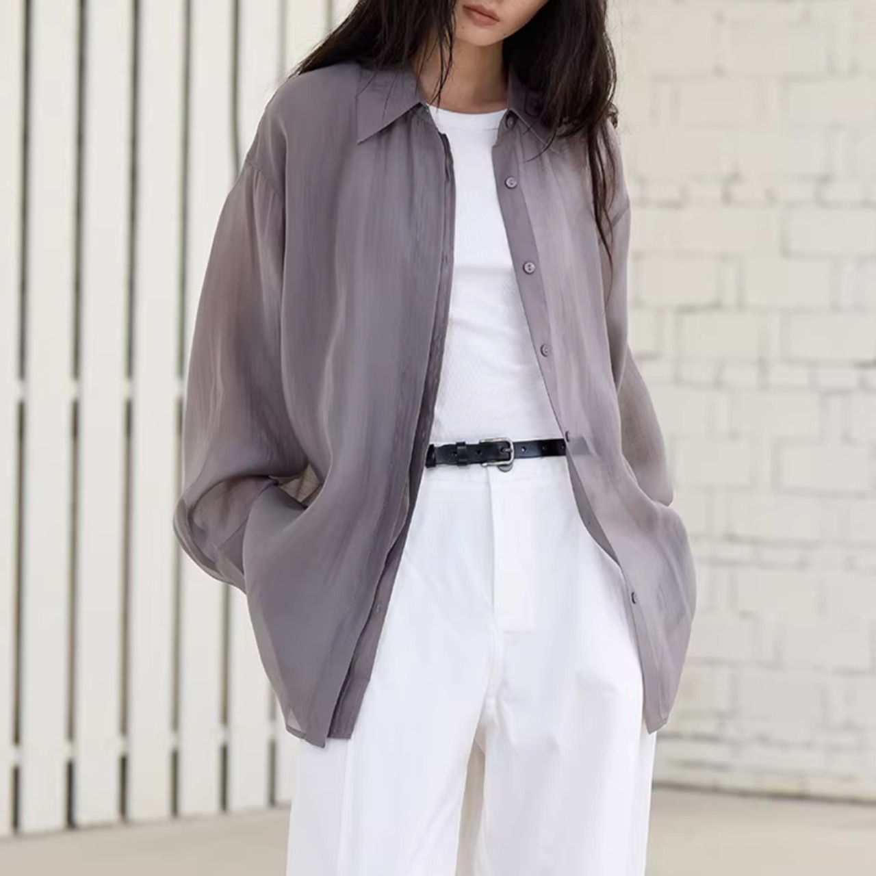 大人の抜け感 シアー ルーズシャツ 00155・画像3