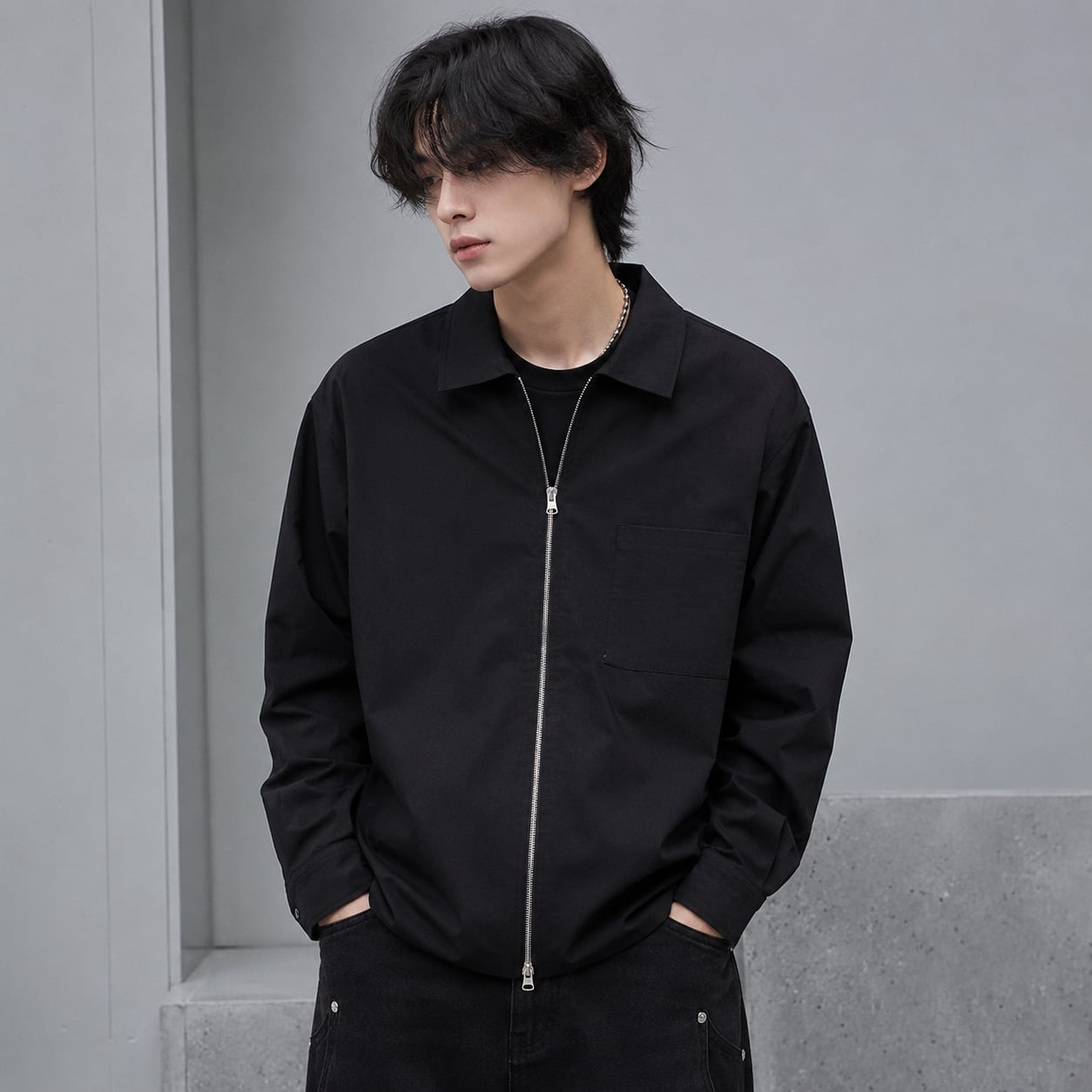 Double zipper loose shirt outer 0010