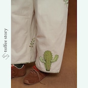 サボテンの花物語、刺繍ワイドパンツ 《C0248》