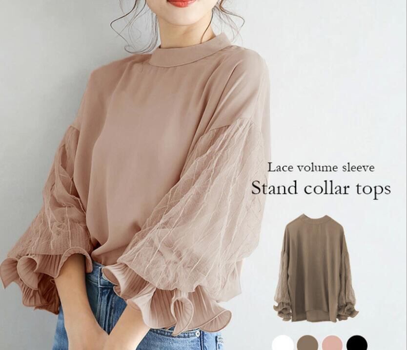 ブラウス シャツ トップス シフォンシャツ クールネック メッシュ