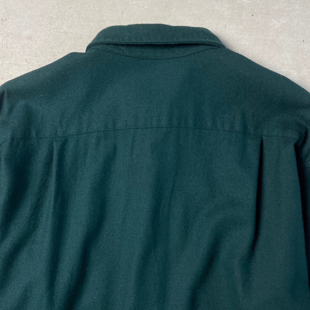 60s Pendleton ウールシャツ 単色 無地 Lサイズ グリーン USA製 PENDLETON ペンドルトン 長袖ウールシャツ レザーエルボパッチ