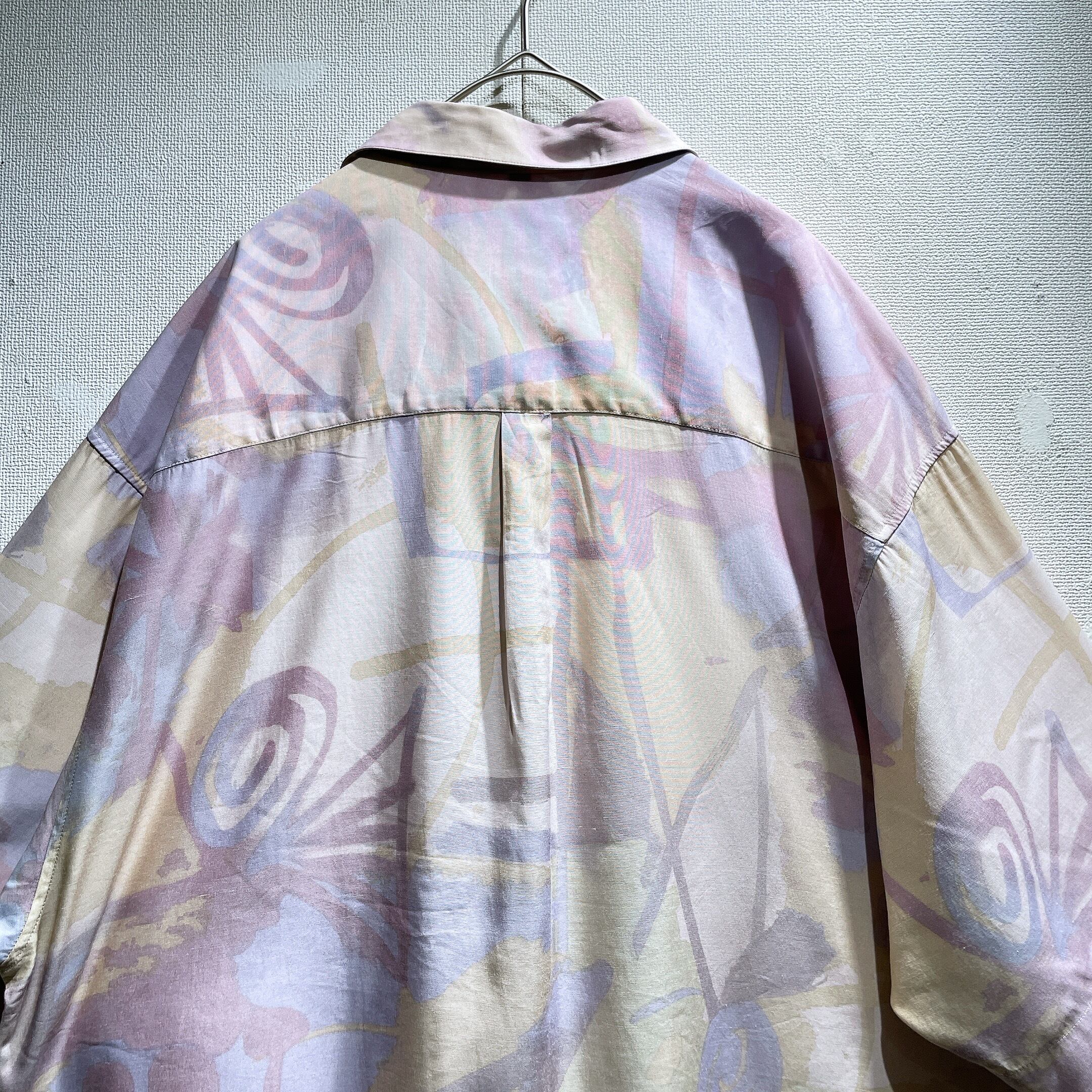 1990s Water color painting Design vintage Drape loose SS shirt