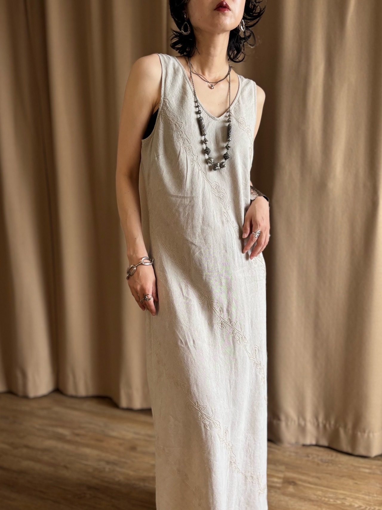 tribal metal long necklace-5147-8