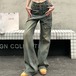 パンツ デニム ジーンズ ワイド ストレート ハイウエスト 脚長効果 美脚効果 細見え ウォッシュ加工 フリンジ 春 カジュアル 韓国ファッション レディース お出かけ