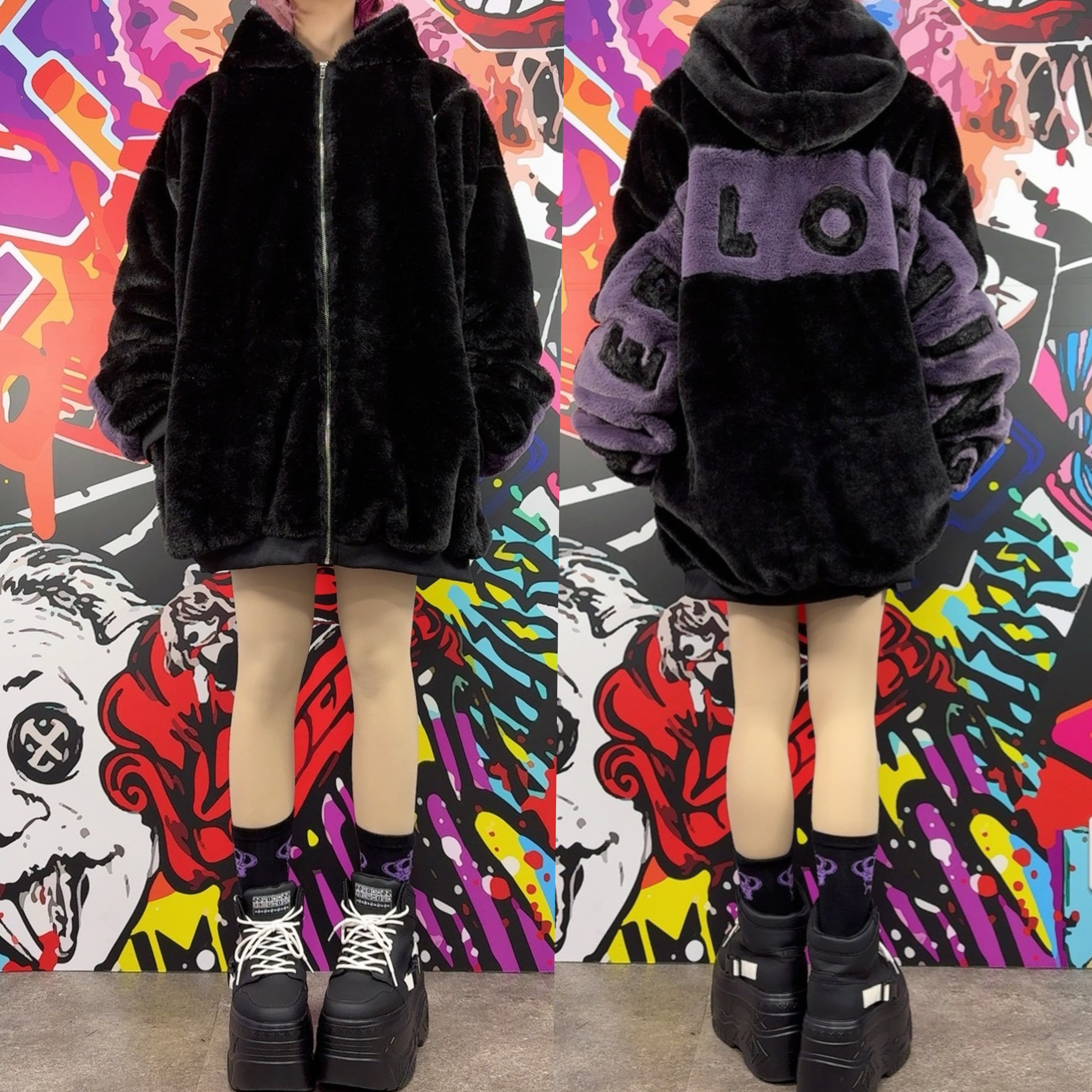 超ふわもこ2WAY OFF-SHOULDER TWO-TONE ZIP OUTER【内側防寒フリース